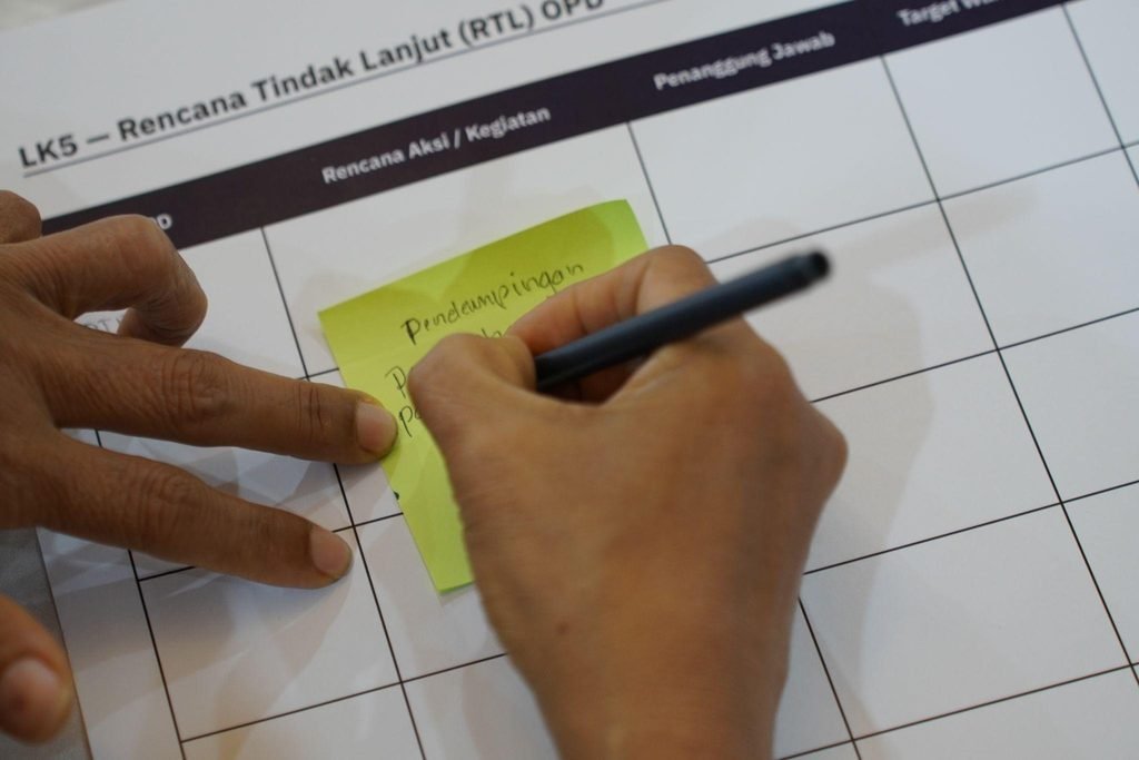 Participants write their Post-Program Follow-Up Plans for Urban Futures in West Manggarai.